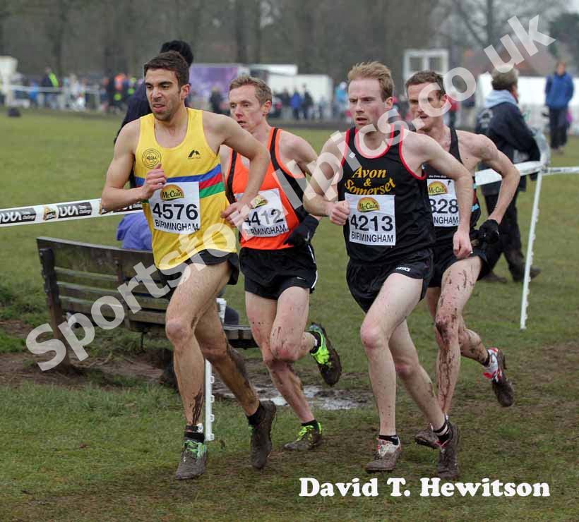 Jonny Taylor (North East) leads from eventual winner Frank Tinkler during the McCain World Cross Country Trials and Inter Counties, Cofton Park, Birmingham.